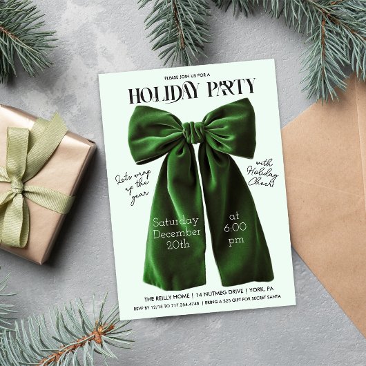 Green Bow Holiday Kerstuitnodiging Kaart