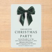 Green Bow kerstfeest | Elegante vakantie Acryl Uitnodigingen (Voorkant)