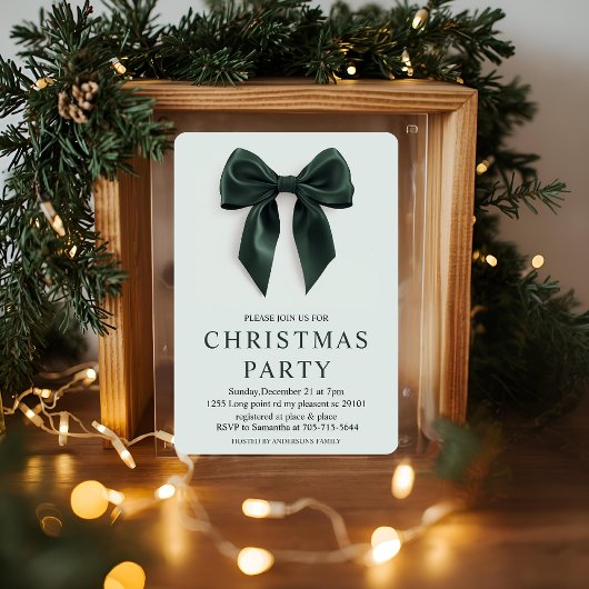 Green Bow kerstfeest | Elegante vakantie Acryl Uitnodigingen