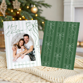 Green Bow Merry Christmas Photo Card Feestdagenkaart