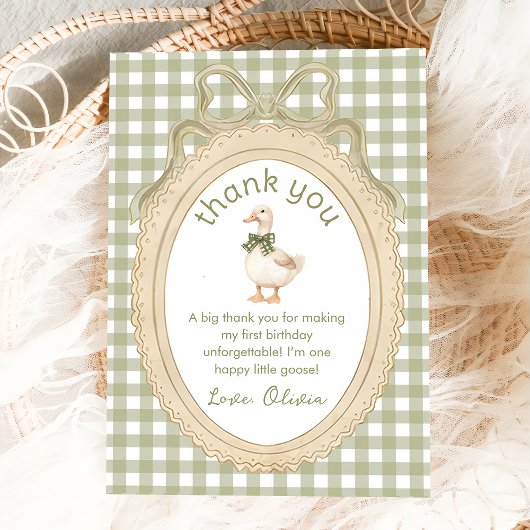 Green Bow One Silly Goose Birthday Thank You Card Bedankkaart