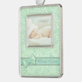 Green Bow Pastel Baby eerste kerstmis Verzilverd Omlijst Ornament (Links)