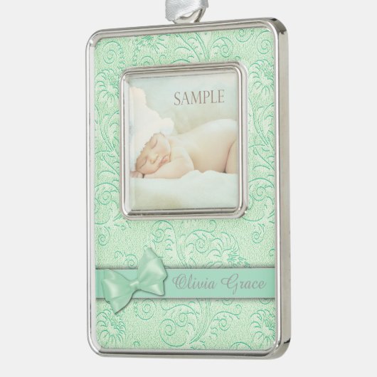 Green Bow Pastel Baby eerste kerstmis Verzilverd Omlijst Ornament (Links)