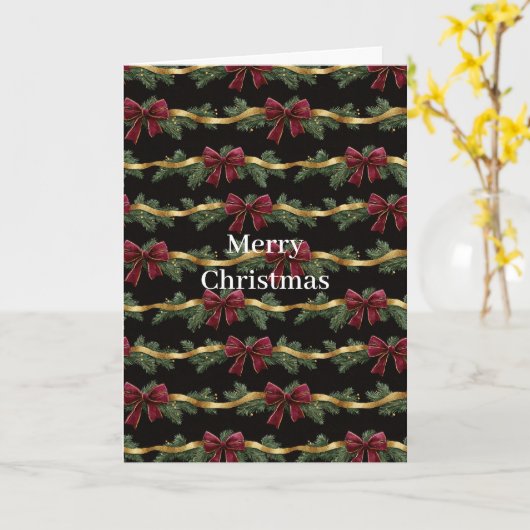 Green Bow Red Gold Ornament Christmas Kaart (Gele Bloem)