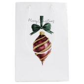 Green Bow Red Gold Ornament Christmas Medium Cadeauzakje (Voorkant)