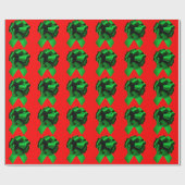 Green Bow Red Wrapping Paper Cadeaupapier (Vlak)
