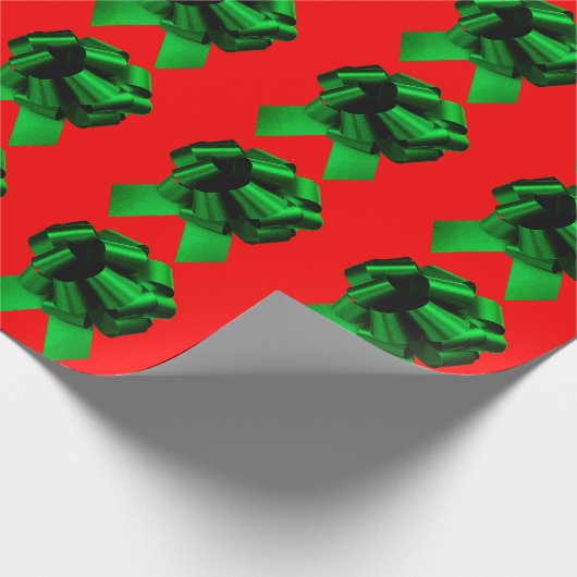 Green Bow Red Wrapping Paper Cadeaupapier (Hoek)