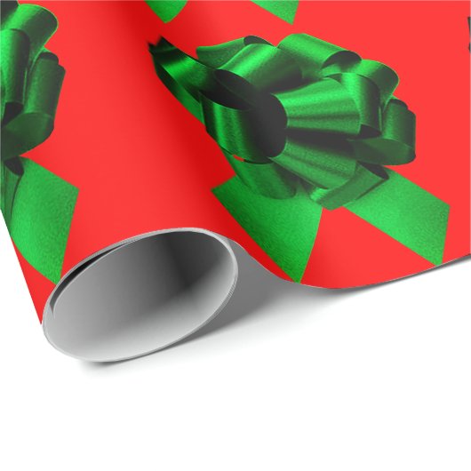 Green Bow Red Wrapping Paper Cadeaupapier (Rol Hoek)
