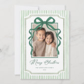 Green Bow Stripe Christmas Photo Feestdagenkaart (Voorkant)