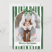 Green Bow Stripe Plaid Christmas Photo Year Review Feestdagenkaart (Voorkant)