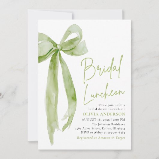 Green Bow Ze bindt de Knoop Bruids Luncheon Kaart (Voorkant)