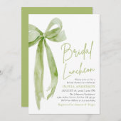 Green Bow Ze bindt de Knoop Bruids Luncheon Kaart (Voorkant / Achterkant)