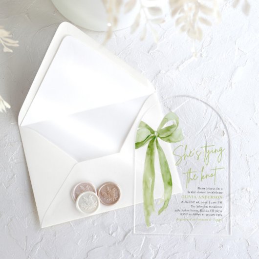 Green Bow Ze bindt het knoopboog Vrijgezellenfeest Acryl Uitnodigingen