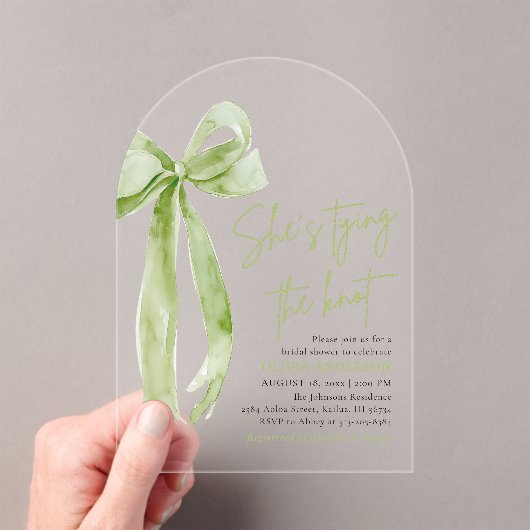 Green Bow Ze bindt het knoopboog Vrijgezellenfeest Acryl Uitnodigingen (Insitu (Draagbaar))