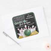 Green Bowling Party nodigt ticker uit Vierkante Sticker (Envelop)
