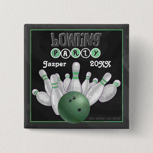 Green Bowling Party Vierkante Button 5,1 Cm (Voorkant)