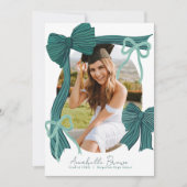 Green Bows Photo Graduation Announcement Kaart (Voorkant)