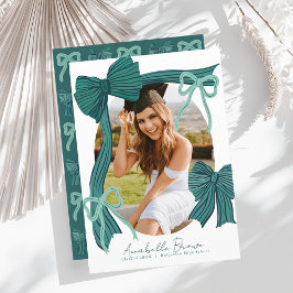 Green Bows Photo Graduation Announcement Kaart