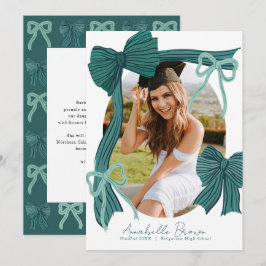 Green Bows Photo Message Graduation Announcement Kaart