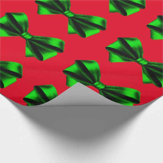 Green Bows Red Wrapping Paper Cadeaupapier (Hoek)