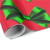 Green Bows Red Wrapping Paper Cadeaupapier (Rol Hoek)