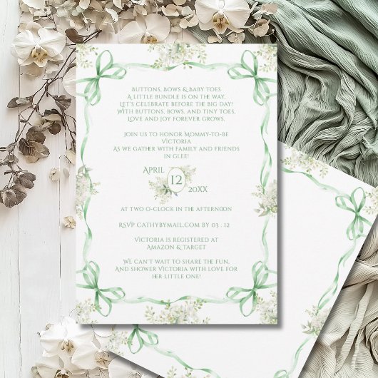 Green Bows Ribbons & Greenery Lijst Baby shower Kaart