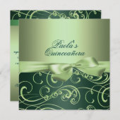 Green Bows & Swirl Quinceañera uitnodiging (Voorkant / Achterkant)