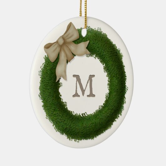 Green Boxwood met monogrammed Custom Ceramic Keramisch Ornament (Rechts)