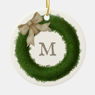 Green Boxwood met monogrammed Custom Ceramic Keramisch Ornament
