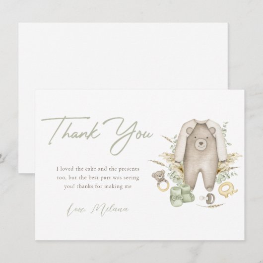 Green Boy Boho Baby shower Dank je wel Kaart (Voorkant / Achterkant)