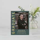 Green Boy Foto Gold Foil Afstuderen Aankondiging (Staand Voorkant)