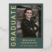 Green Boy Foto Gold Foil Afstuderen Aankondiging (Voorkant)