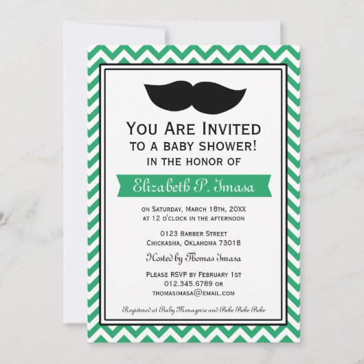 Green Boy Mustache Chevron Baby shower Kaart (Voorkant)