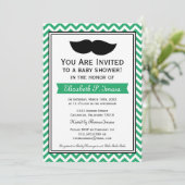 Green Boy Mustache Chevron Baby shower Kaart (Staand voorkant)