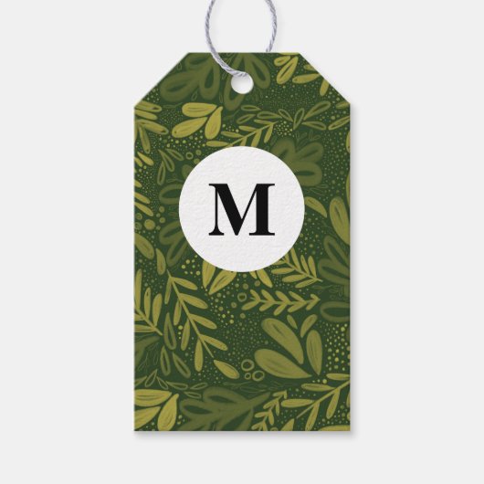 Green Bramble | Festive Botanical Monogram Cadeaulabel (Voorkant)