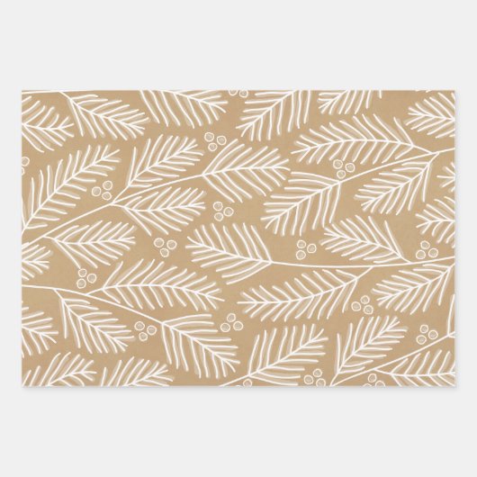 Green Branches Merry Calligraphy Red kraft Inpakpapier Vel (Voorkant 3)