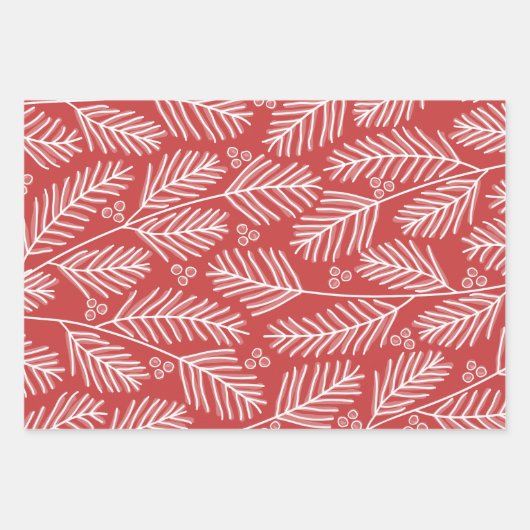 Green Branches Merry Calligraphy Red kraft Inpakpapier Vel (Voorkant 2)