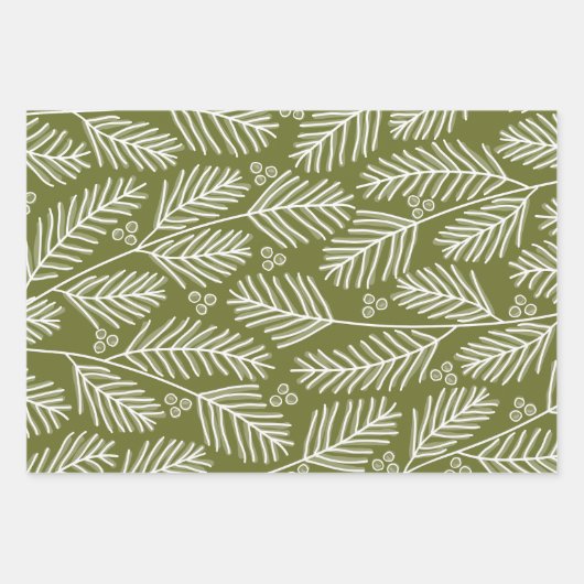 Green Branches Merry Calligraphy Red kraft Inpakpapier Vel (Voorkant)