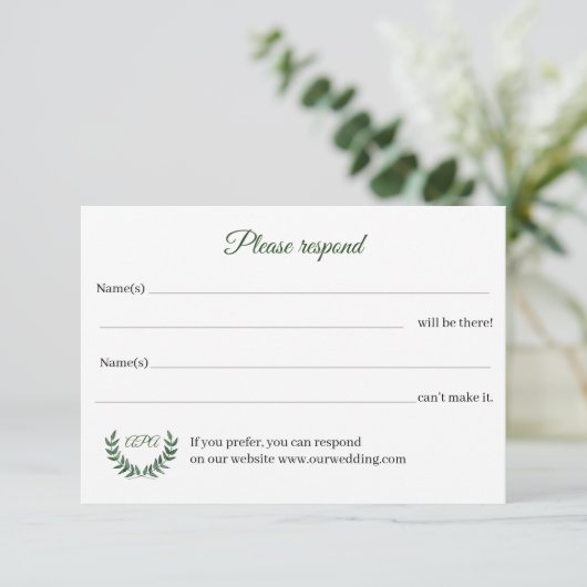 Green Branches Response Card RSVP Kaartje (Staand voorkant)