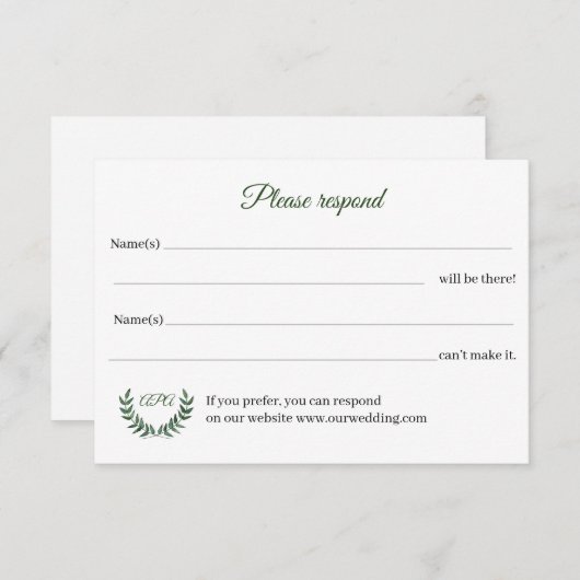 Green Branches Response Card RSVP Kaartje (Voorkant / Achterkant)