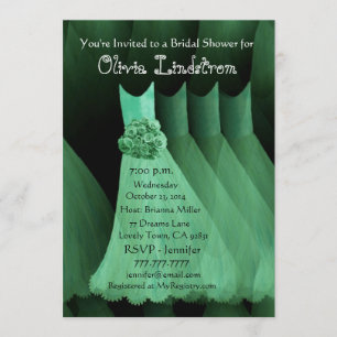 GREEN Bridesmaid Dresses Bridal Shower Invitation Kaart