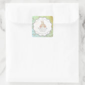 green brom grey bunny cute babyshower  vierkante sticker (Tas)