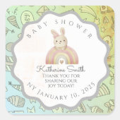 green brom grey bunny cute babyshower  vierkante sticker (Voorkant)