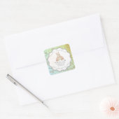 green brom grey bunny cute babyshower  vierkante sticker (Envelop)