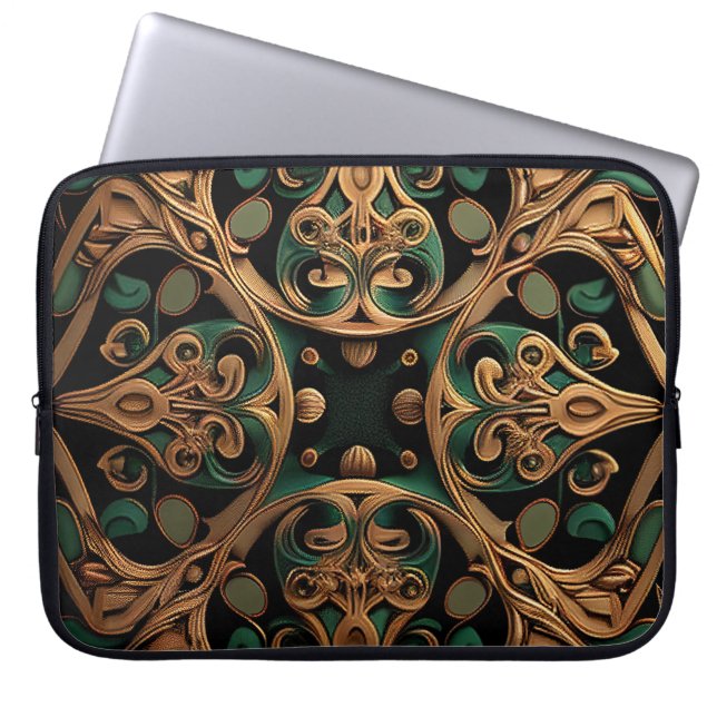 Green Bronze Ornamental Pset Decoration Laptop Sleeve (Voorkant)