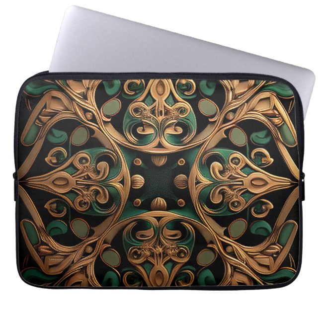 Green Bronze Ornamental Pset Decoration Laptop Sleeve (Voorkant)