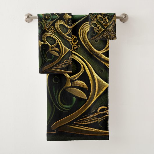 Green Bronze Ornamental Pset Decorting Pattern Bad Handdoek (Insitu)