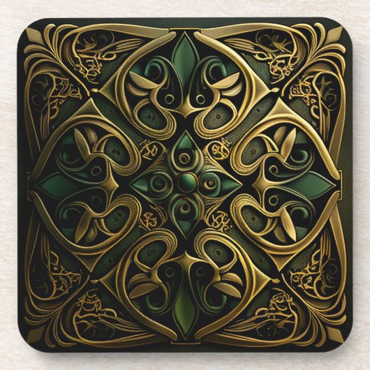 Green Bronze Ornamental Pset Decorting Pattern Bier Onderzetter (Voorkant)
