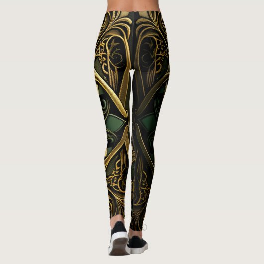 Green Bronze Ornamental Pset Decorting Pattern Leggings (Achterkant)
