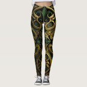 Green Bronze Ornamental Pset Decorting Pattern Leggings (Voorkant)